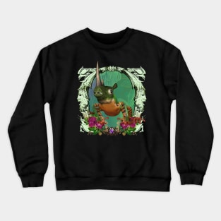 Funny rhino frog with flowers Crewneck Sweatshirt